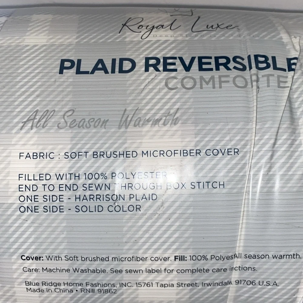 Royal Luxe Plaid Reversible Soft Brushed Microfiber Comforter Twin XL
